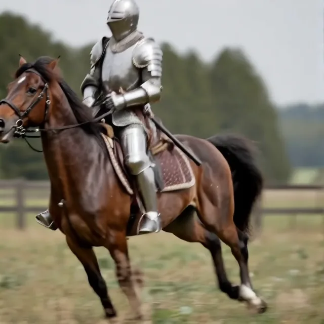 Photorealistic cinematic shot of a rider on a powerful, muscular horse gallopin…