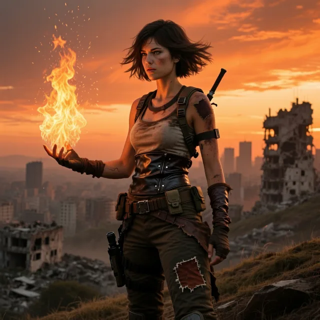 Replace the stick in the girl's hand with a flame.