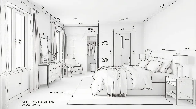 3D modeling design drawing of a room